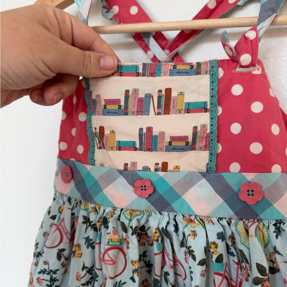 Matilda Jane Dress Ruffle Wonderment Bikes and Books Floral size 6 Pink - Picture 3 of 6